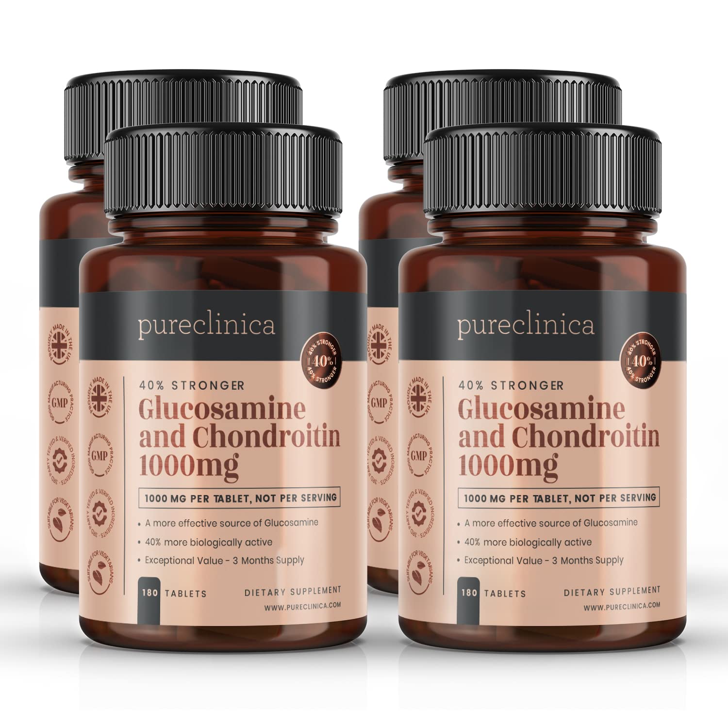 Pureclinica Glucosamine HCL & Chondroitin (1000mg x 720 tablets - 12 months supply). The most effective and biologically active: Chondroitin 90%, Glucosamine HCL 83.1%