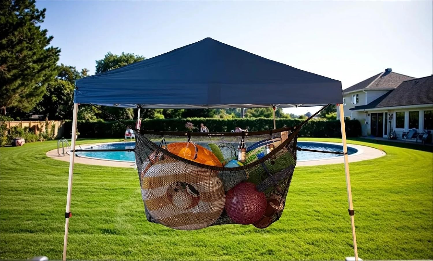 Heavy-Duty Pool Float Beach Tent Organizer - Toys, Camping Storage Bag with Accessory Hooks and Extended Straps (Black)