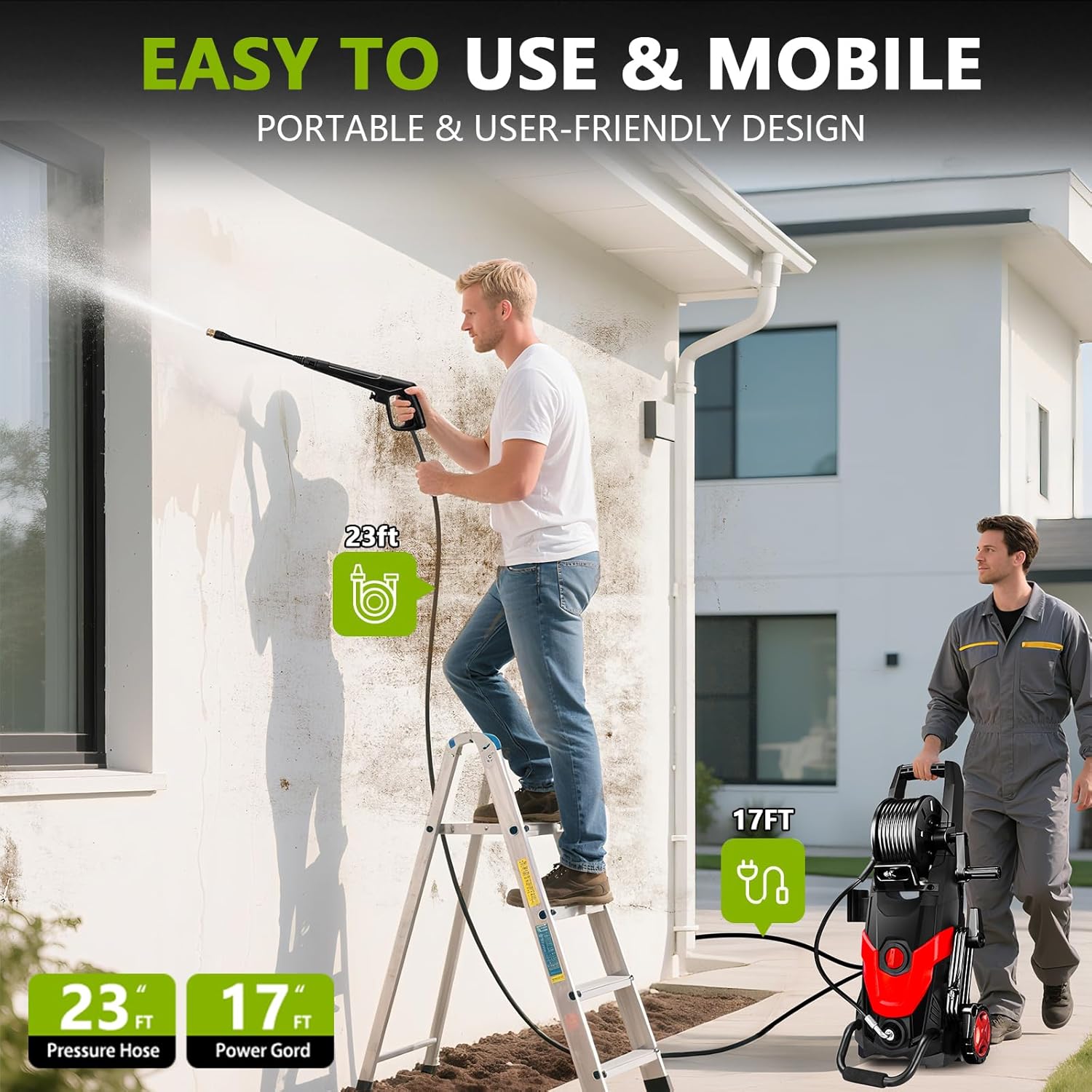 High Pressure Power Washer with 4 Quick Connect Nozzles （Portable Cleaning Machine）（Foam Cannon - Filter - Inlet Hose）（Cars/Fences/Driveways/Home/Patios）