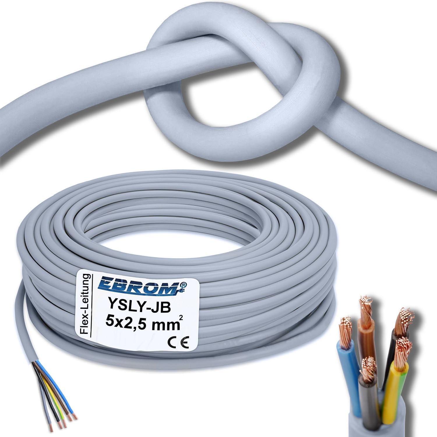 Cable flexible YSLY-JB 5 x 2,5 mm² gris para estación de carga de pared, caja de carga para coche electrónico, conexión a la estación de carga, 5 x 2,5 mm², en pasos de 1 metro, por ejemplo, 5 m – 10