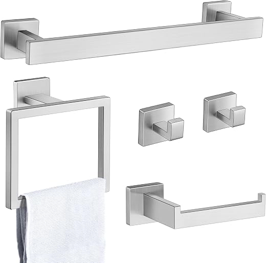 Herogo 5 Pieces Bathroom Accessories Set, Brushed Nickel 16 Inch Bathroom Hardware Bath Towel Bars Set for Wall Mounted, I...
