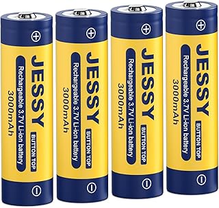JESSY 18650 Rechargeable Battery 3.7Volt 18650 Battery Button Top 3000mAh High Capacity 18650 Batteries for Flashlights, Headlamp (4 Pack)