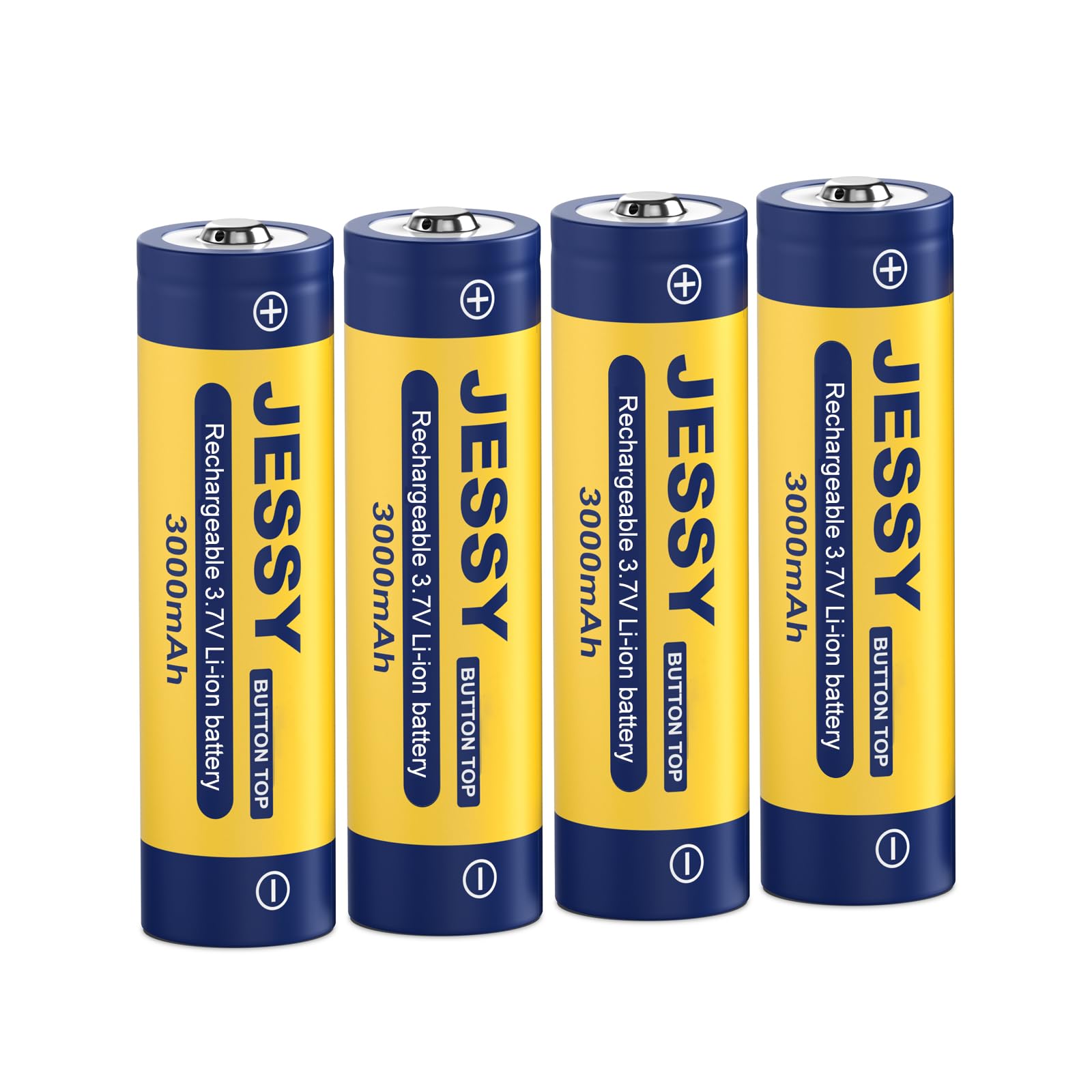 JESSY 3 7Volt Battery Rechargeable Button Top 3000mAh 3 7V Button Top Batteries for Flashlights Headlamp 4 Pack