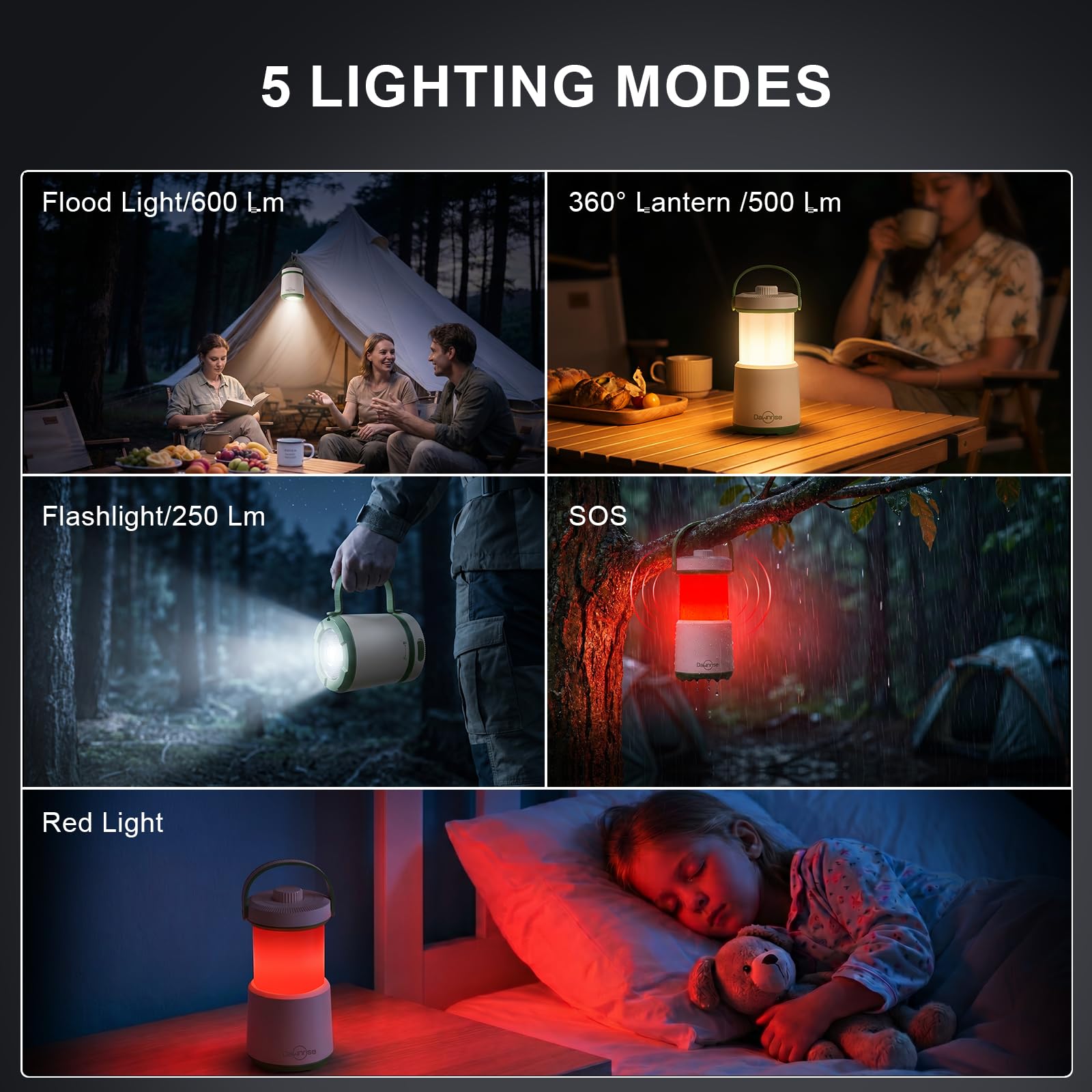 Dawnrise 2 faroles LED recargables para camping, luz 5 en 1 con 750 lúmenes, linterna portátil con luz roja, luz de emergencia IPX4 para huracán, cortes de energía, hogar, senderismo