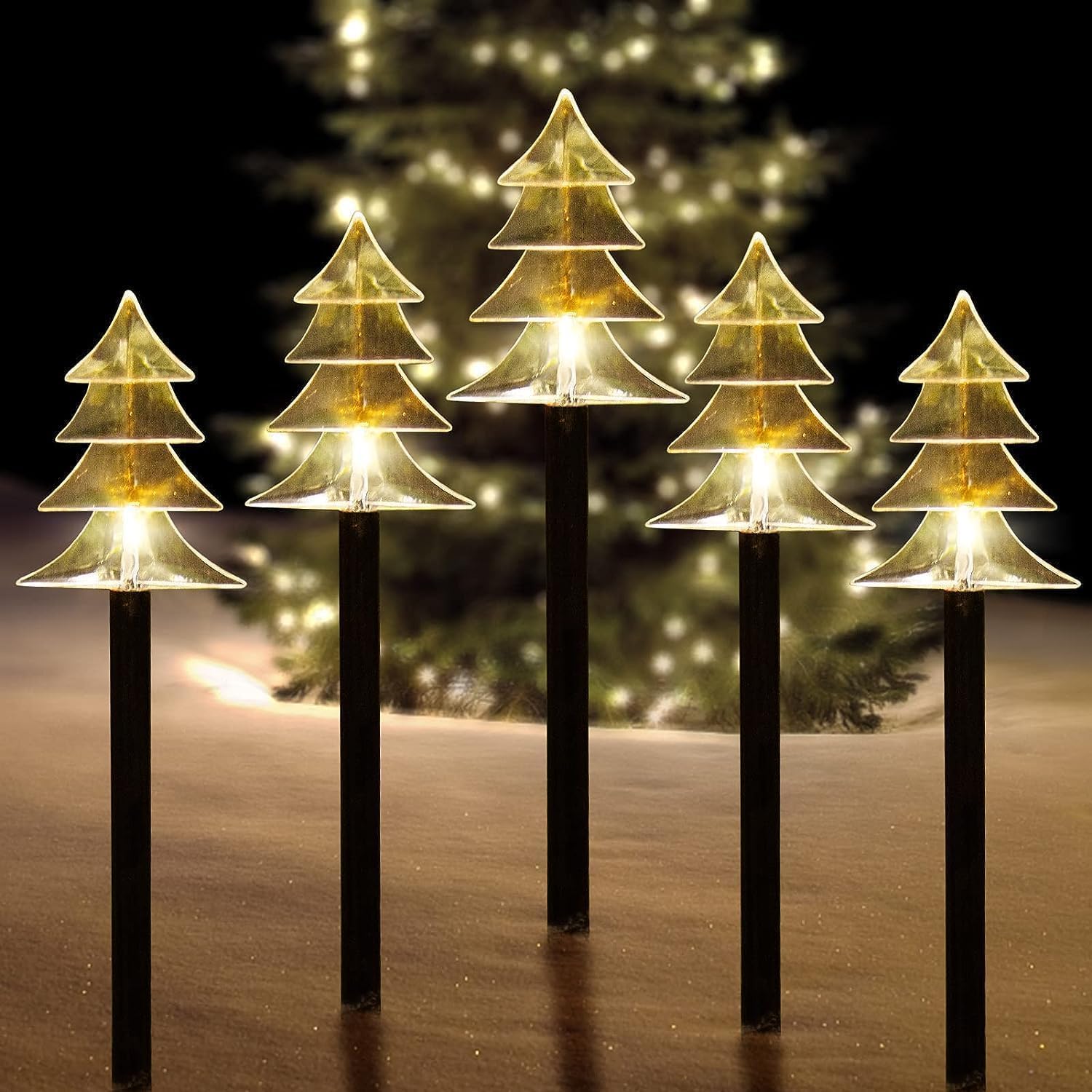 ILLUMINEW Outdoor Christmas Decorations, Solar Christmas Pathway Lights, Set of 5 Waterproof Landscape Christmas Lights, LED Lights for Yard Lawn Patio Walkway Decor 5PCS-Warm White-Tree