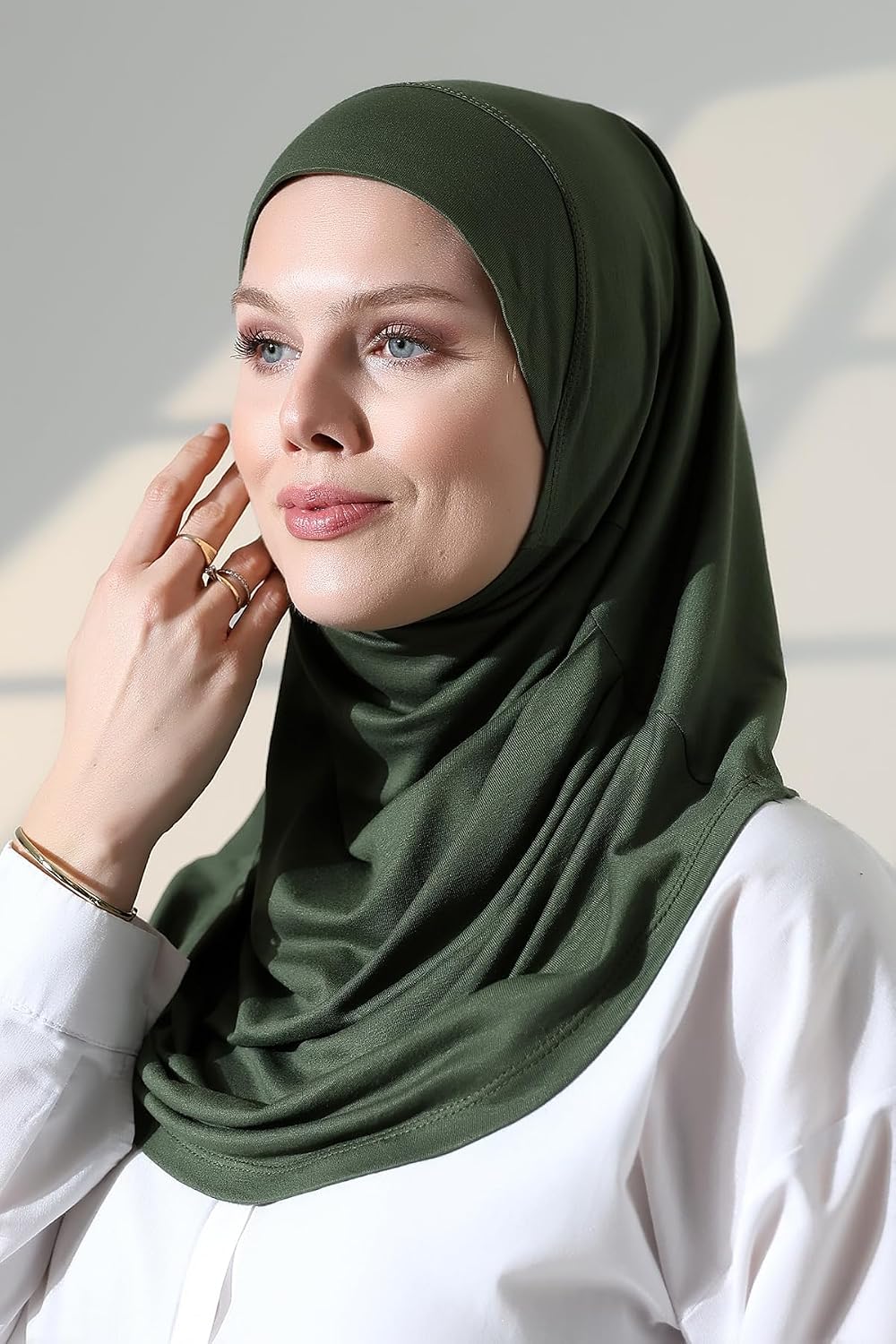 SODEF Prayer Headscarf One Piece Ready to Wear Hijab Viscose Fabric Islamic Head Covering for Women (Green) - Green