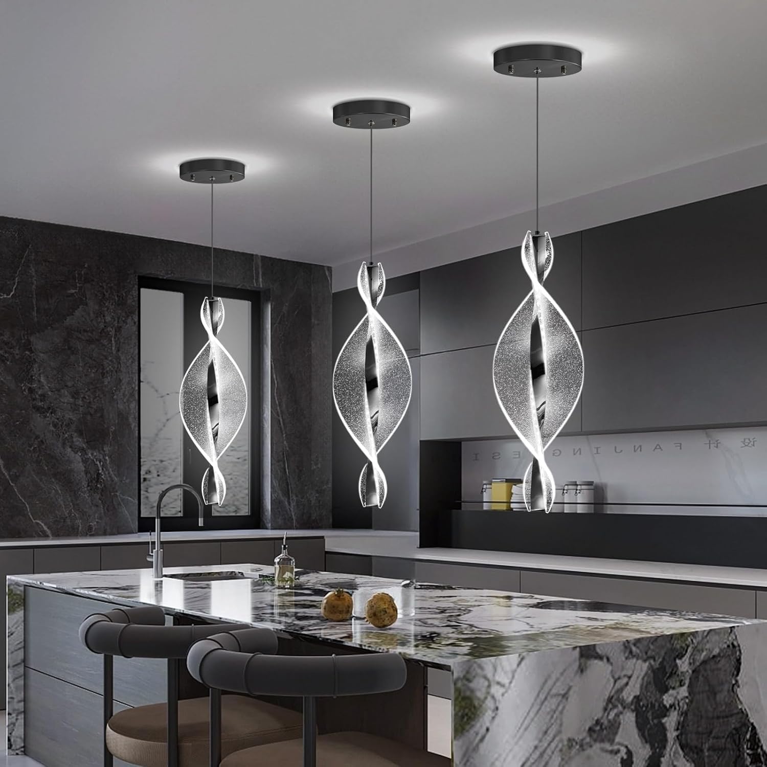 1 Lights Modern Pendant Lighting LED Dimmable Chandelier for Kitchen Island Dining Room Living Room Acrylic Black