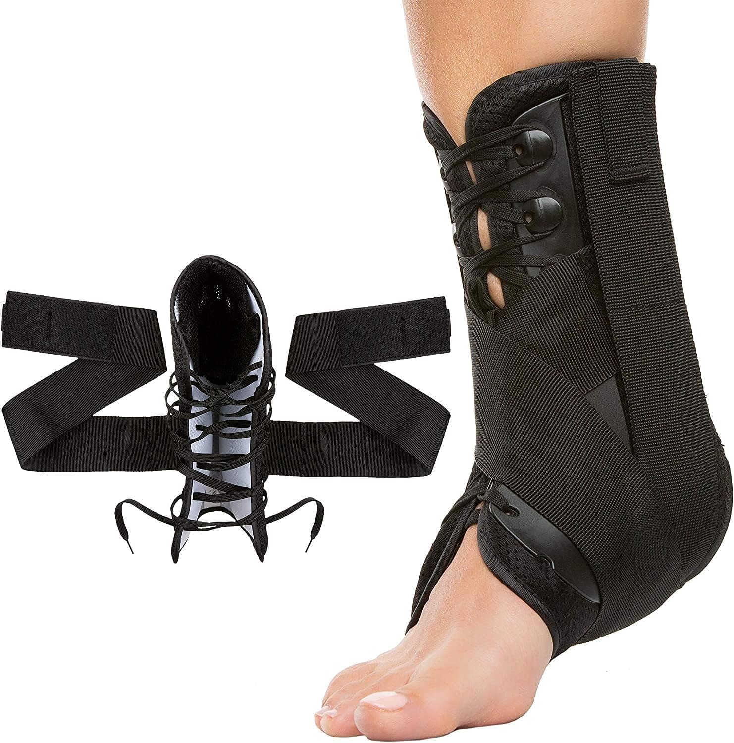 Ankle Stabilizer Brace Lace Up Support for Right or Left Ankle | Men and Women | Adjustable Compression Straps | Useful for Sports Injuries, Sprained and Weak Ankles, Swelling (S)