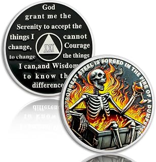 Skeletons in The Fire 21년 음주 동전, 덤프스터 파이어 AA 코인 | Affirmation AA 칩 및 메달리온, 평온한 기도 회복 토큰, 남성 및 여성을 위한 영감을 주는 음주 선물