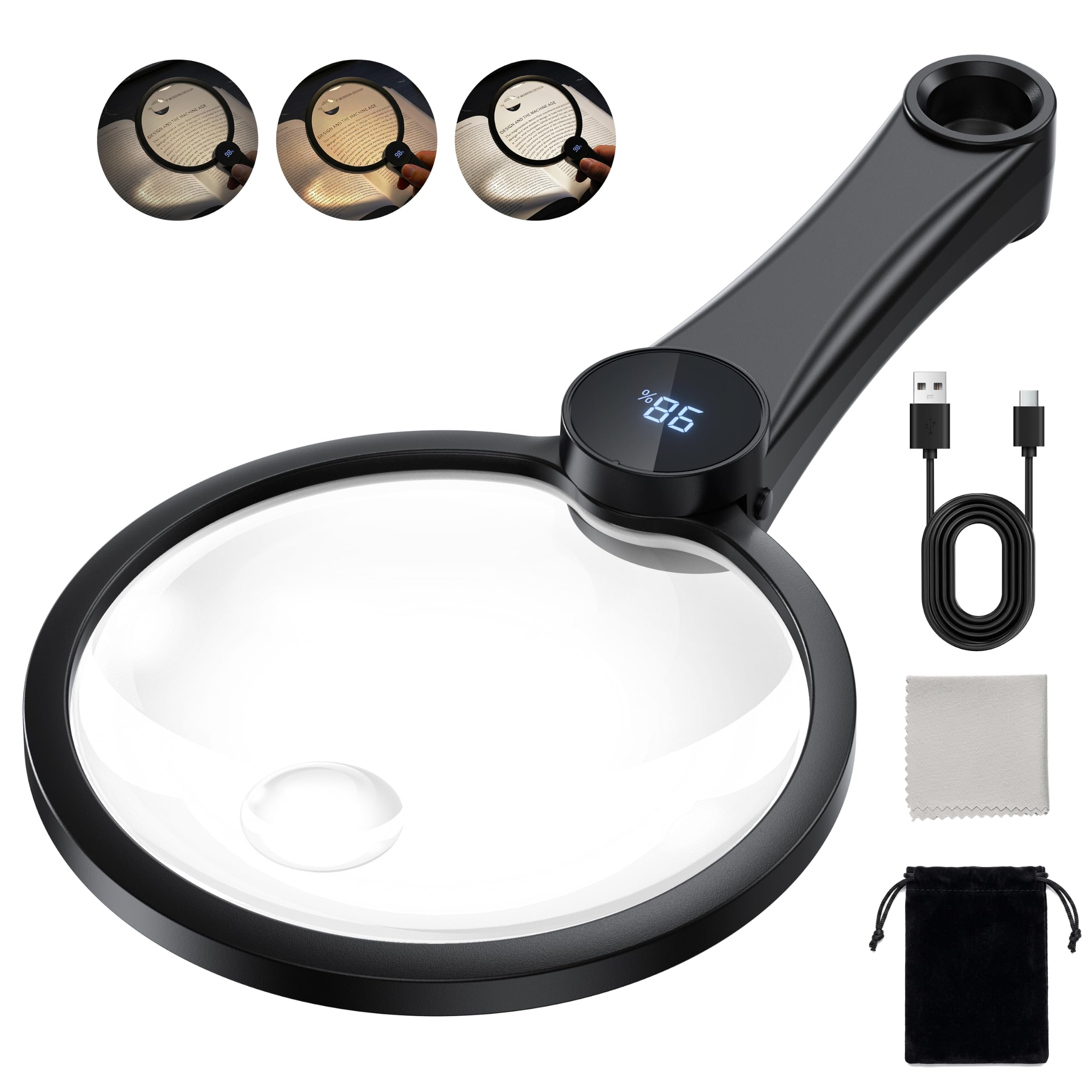 Photo 1 of CYFGZK Magnifying Glass with Light, 5.2" 10X 20X 45X LED