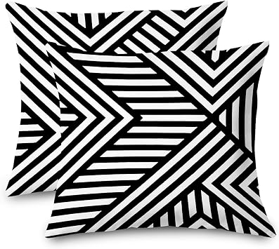 Black and White Outdoor Pillow Covers 18x18 Set of 2 - Abstract Lines Modern Decorative Pillow Covers for Bedroom Living Room, Modern Black and White Home Decor Double-Sided, Sstripe