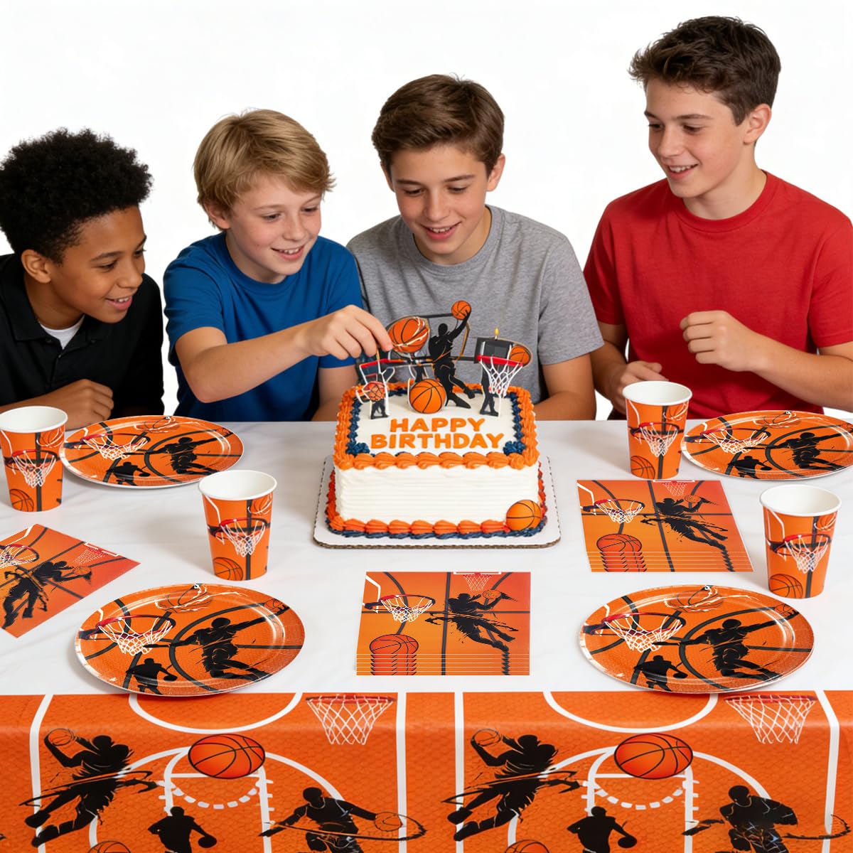 61 pezzi stoviglie per feste di basket, stoviglie per feste di compleanno per bambini, stoviglie a tema sportivo per baby shower e anniversari, per 20 persone