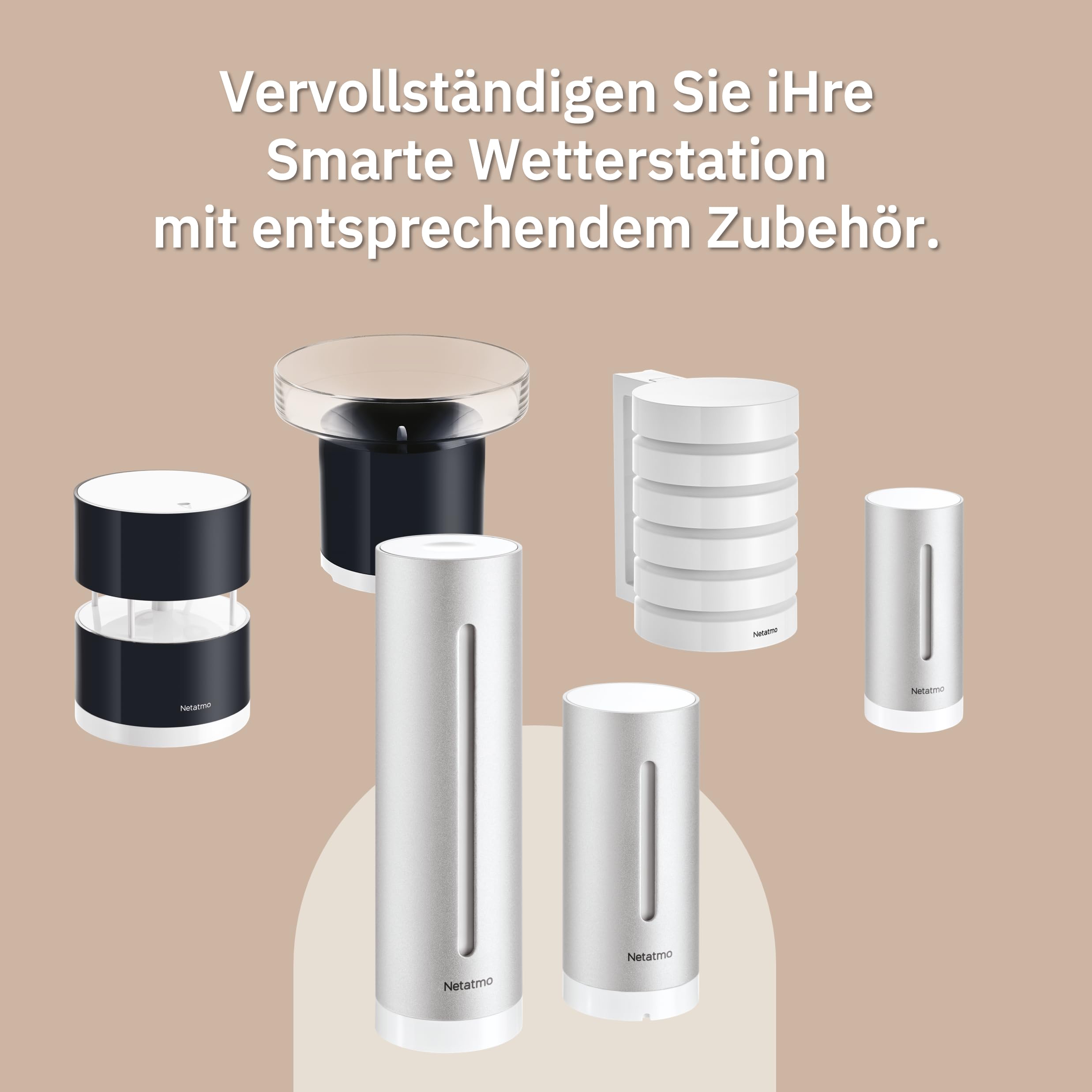 Netatmo Smarte Wetterstation mit Wandhalterung - WLAN, Funk, Innen- und Außensensor & Windmesser für Netatmo-Wetterstation, schwarz, NWA01-WW, 16 cm
