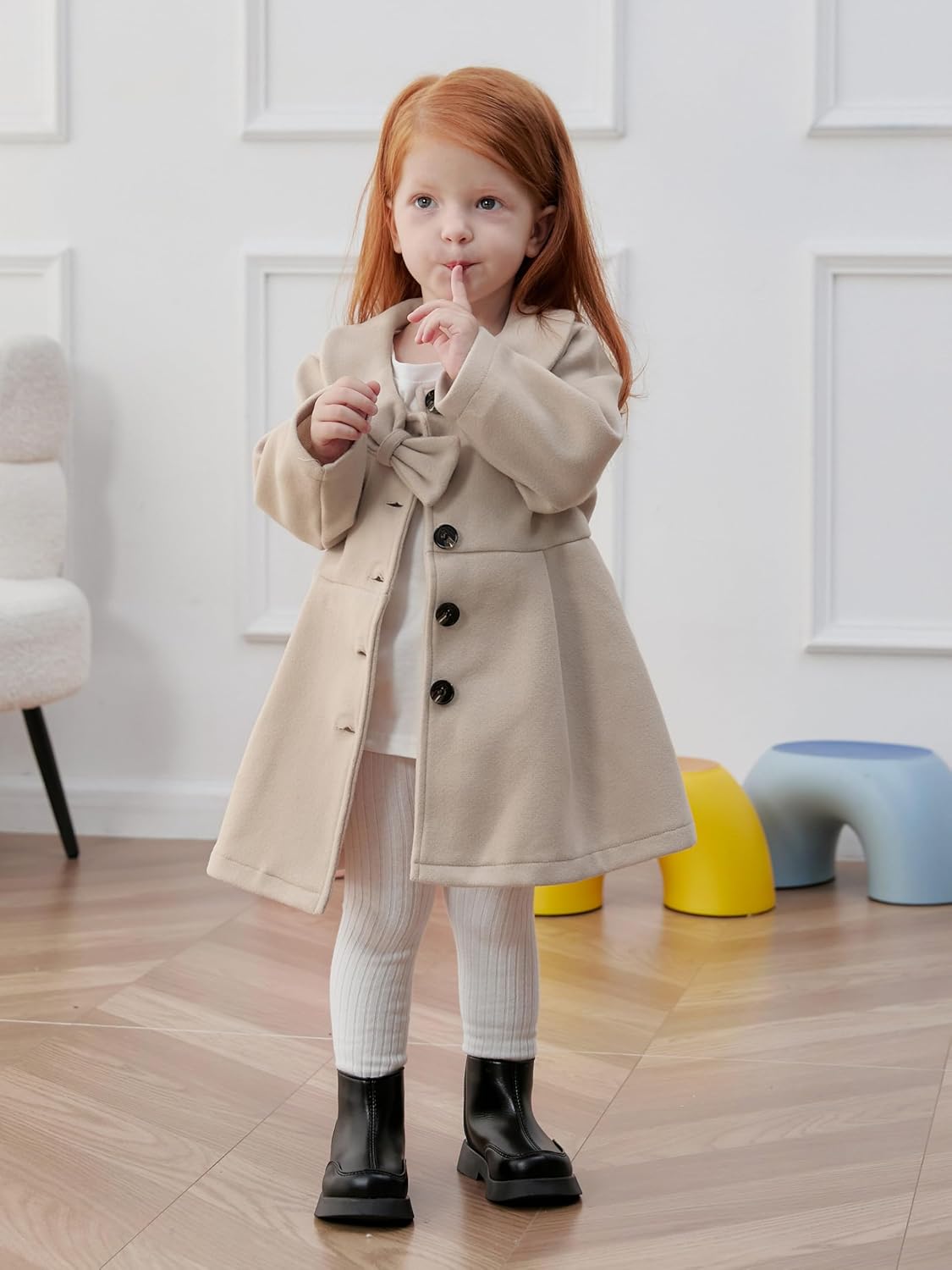 Toddler Baby Girl Coat Long Sleeve Solid Color Buttons Clothes Jacket Little Girls Dress Coat Fall Winter Outfit - Image 3