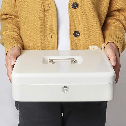 Vista 40 de Jssmst - Caja grande de seguridad para dinero con bandeja; caja con cerradura para dinero con cable de seguridad y cerradura de llave, de metal