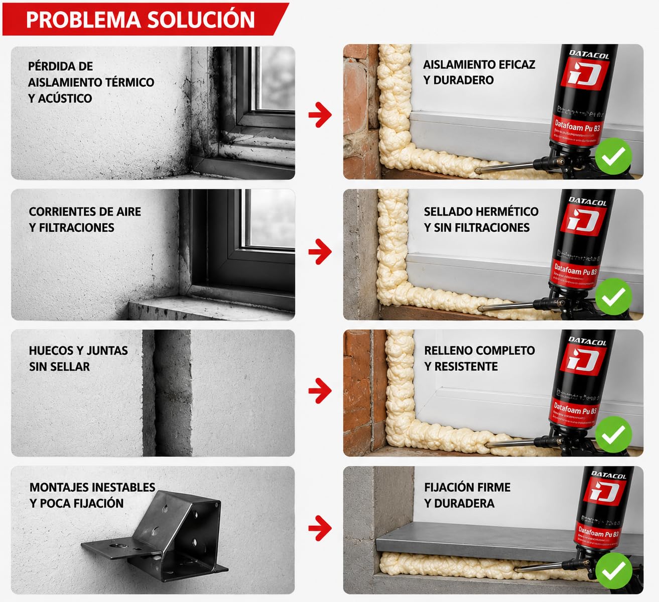 Espuma de Poliuretano B3 para Pistola 750 ml Datacol Z225110– Pack 6 Aerosoles Aislantes y Selladores Profesionales – Alto Rendimiento 36-42L