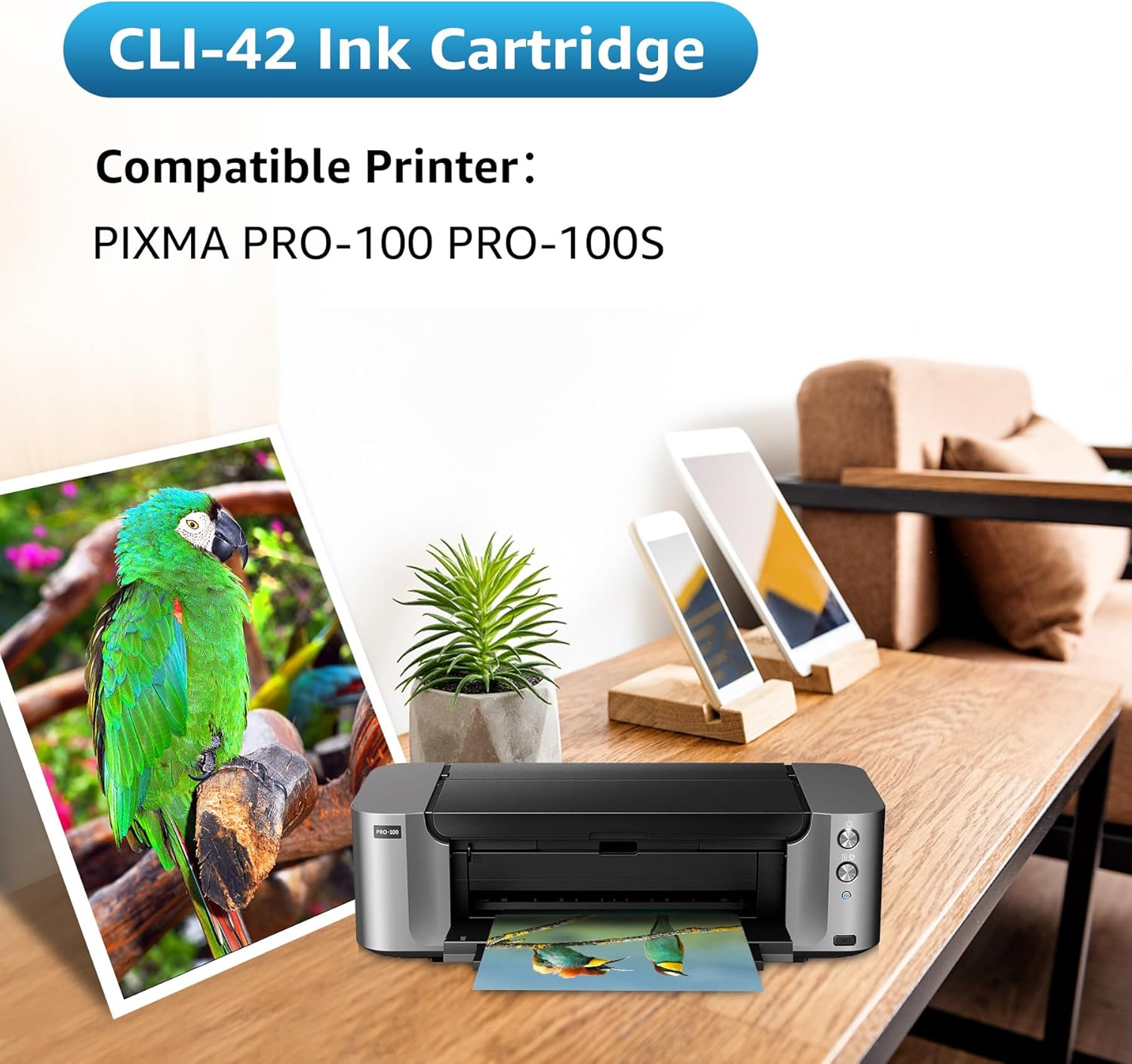 Remanufactured CLI42 Ink Cartridge Replacement for CAN CLI-42 Blakc and Color CLI 42 Value Pack Ink with PIXMA PRO-100 PRO-100S Printers (9 Pack, 1 Set+1 Black)