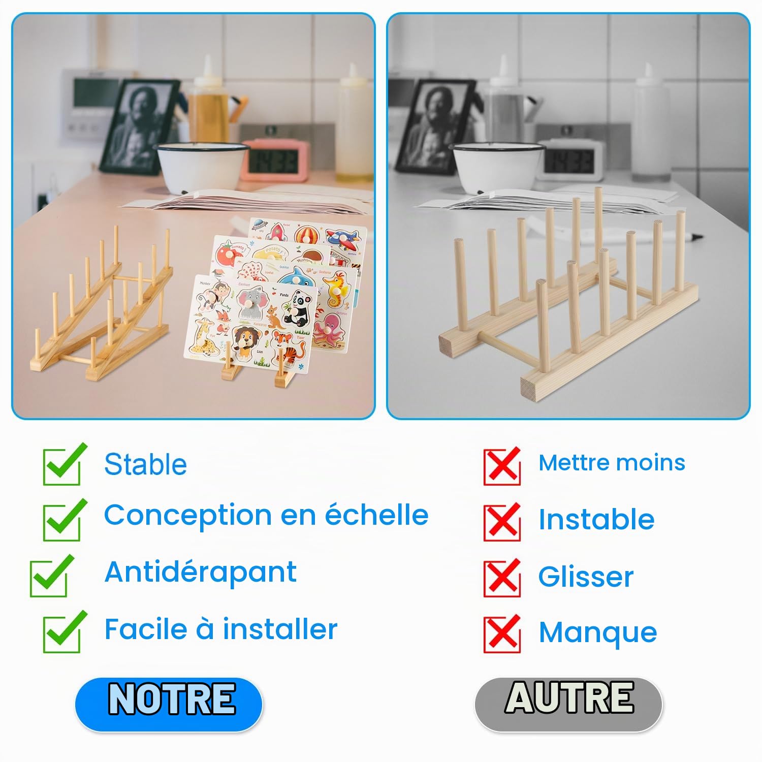 2pcs Support de Rangement pour Puzzles en Bois, Présentoir de Puzzles Inclinés Peut Contenir Jusqu'à 10 Ensembles Antidérapant Organisateur Puzzles Support pour Livres Amateurs de Collections