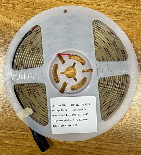 Miniatura 8 de TOPAI Tira de luz LED COB de 12 V, 4000 K, blanco natural, impermeable, IP65, alto brillo, 4000 lm, CRI 90+ 16.4 pies, 2400 ledes, sin puntos, de