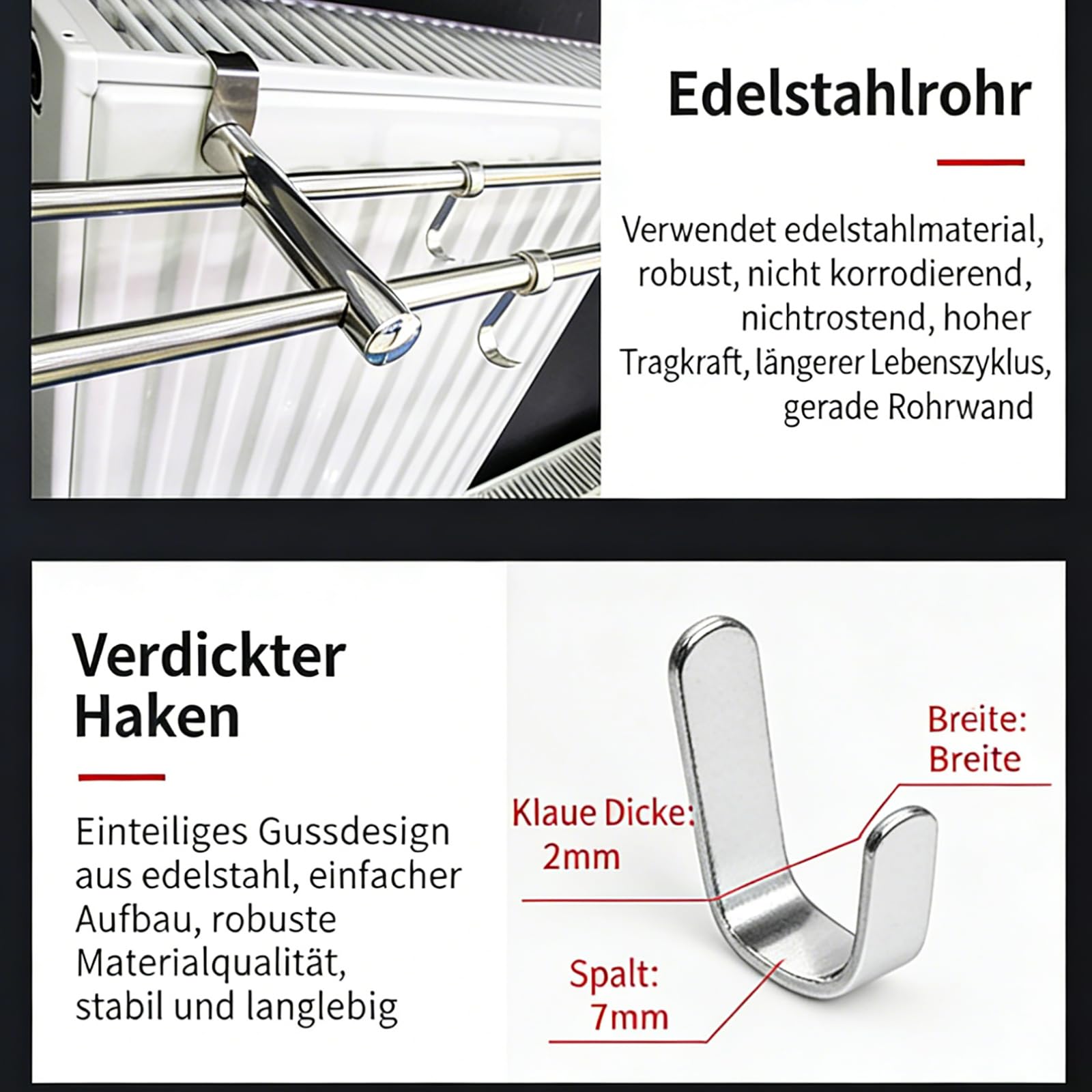 Heizkörper-Handtuchhalter, 50 cm, Doppelstange, platzsparend für Bad & Küch | Effizienter Wäschetrockner; Robuste Halterung; Praktisches Design
