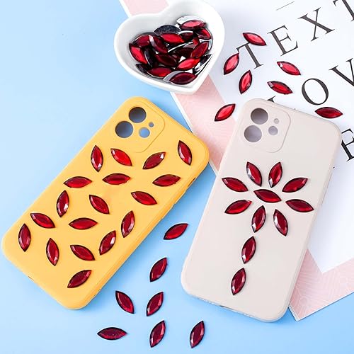 Miniatura 5 de 200 piezas de diamantes de imitación de ojo de caballo rojos acrílicos con parte trasera plana de 0.354 x 0.787 in, gemas de ojo de caballo, joyería