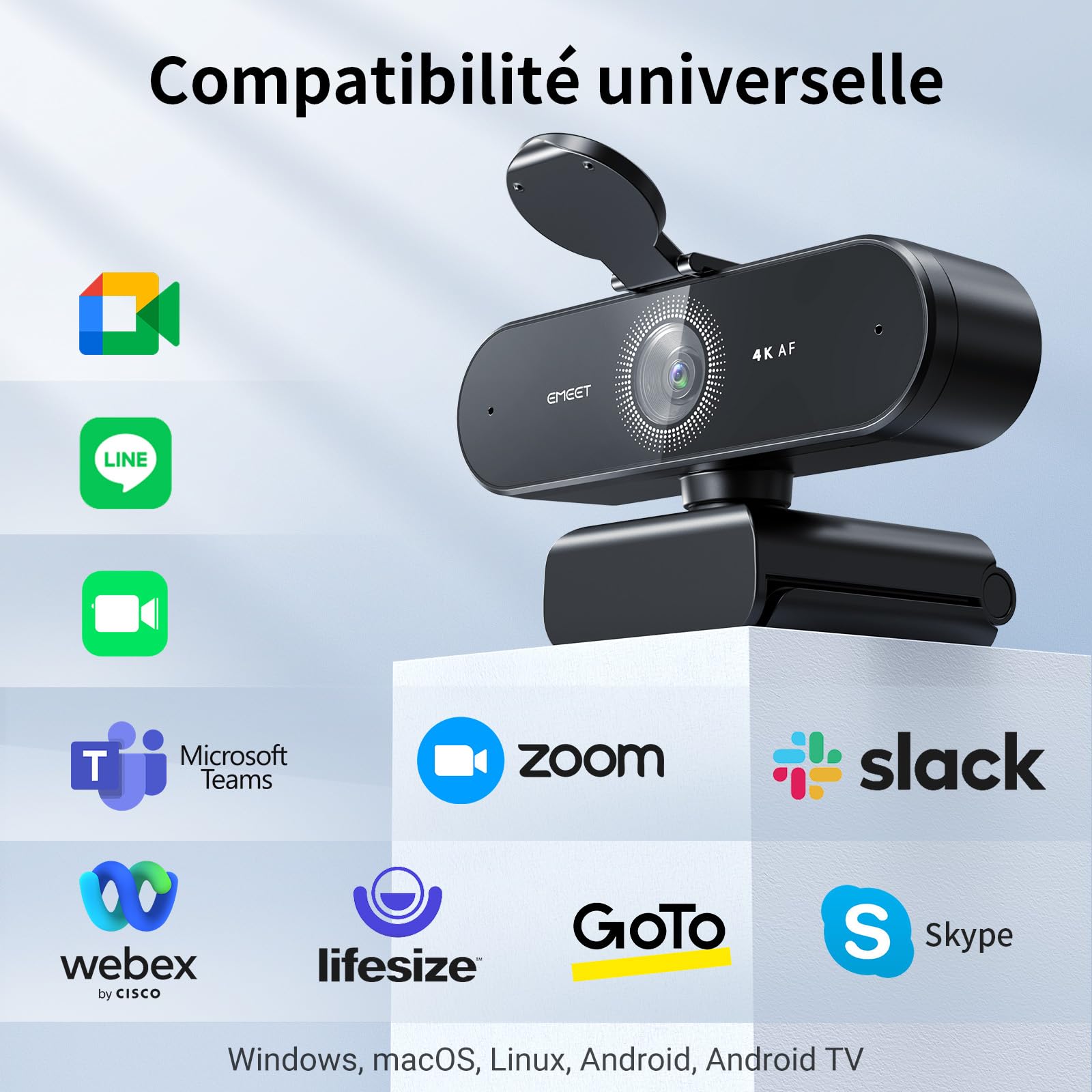 eMeet Nova 4K Webcam 4K Ultra HD avec 2 Microphones, Réduction de Bruit, Angle 73°, PDAF pour Mac/PC - Idéal pour Réunions Professionnelles - Webcam Streaming & Live