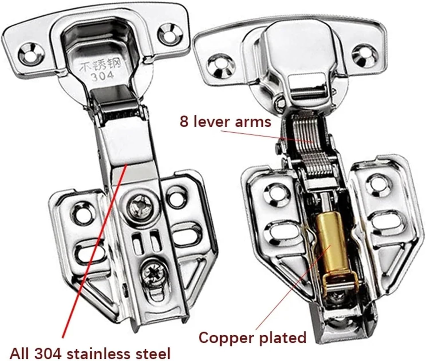 1Pcs/10Pcs 304 Stainless Steel Hydraulic Hinges Cabinet Door Spring Hinge Damper Buffer Quiet Closing Kitchen Cupboard Furniture(Big Bend (1Pcs))