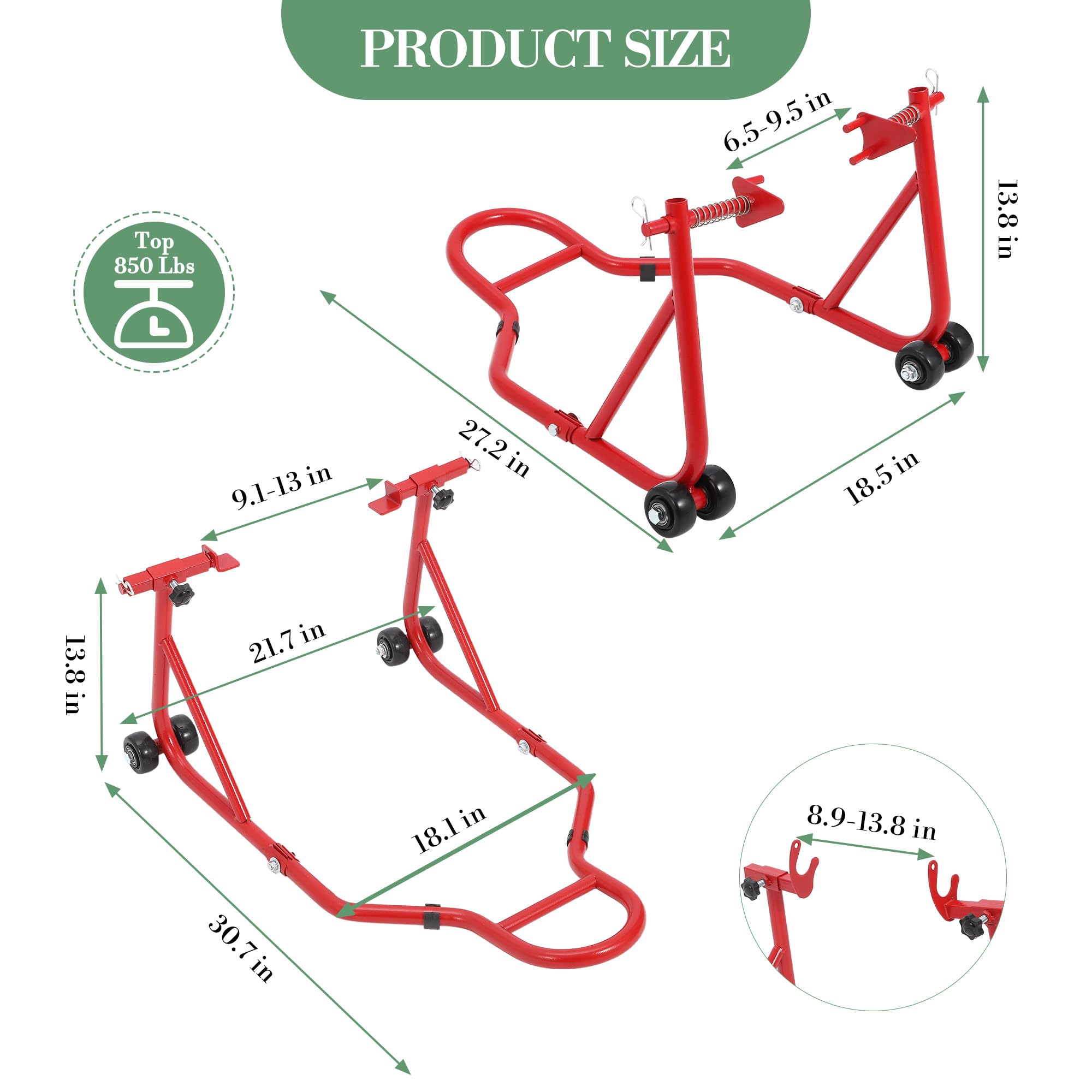 Caballete Para Motocicleta Con Capacidad De 850 Lb, Caballetes Elevadores Para Ruedas Delanteras y Traseras Con Ruedas, Caballete Universal Para Motocicleta