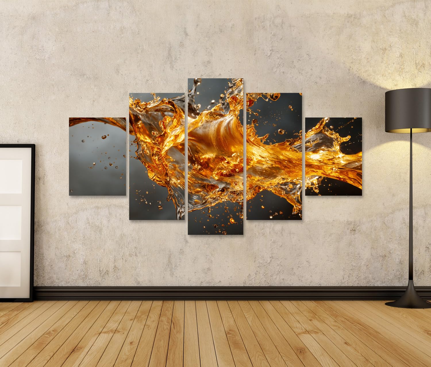 islandburner Bild auf Leinwand Faszinierender Goldspritzer Kunstdruck Wohnzimmer Für Kunstliebhaber - 5-teilig