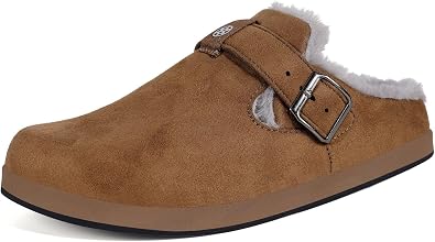 Hsyooes Fur Lined Clogs for Women Men Suede Winter Slippers Arch Support Slip on Mules Potato Shoes with Removable Cushion Footbed Warm Home House Shoes