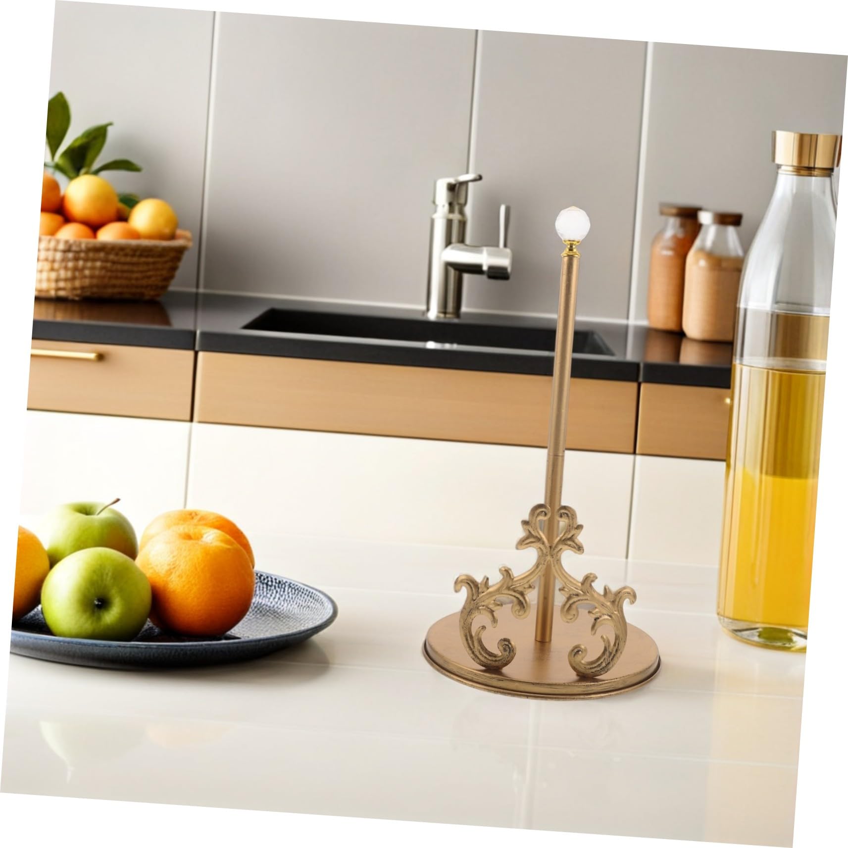 Portarotolo da Cucina in Ferro Oro, Supporto Freestanding