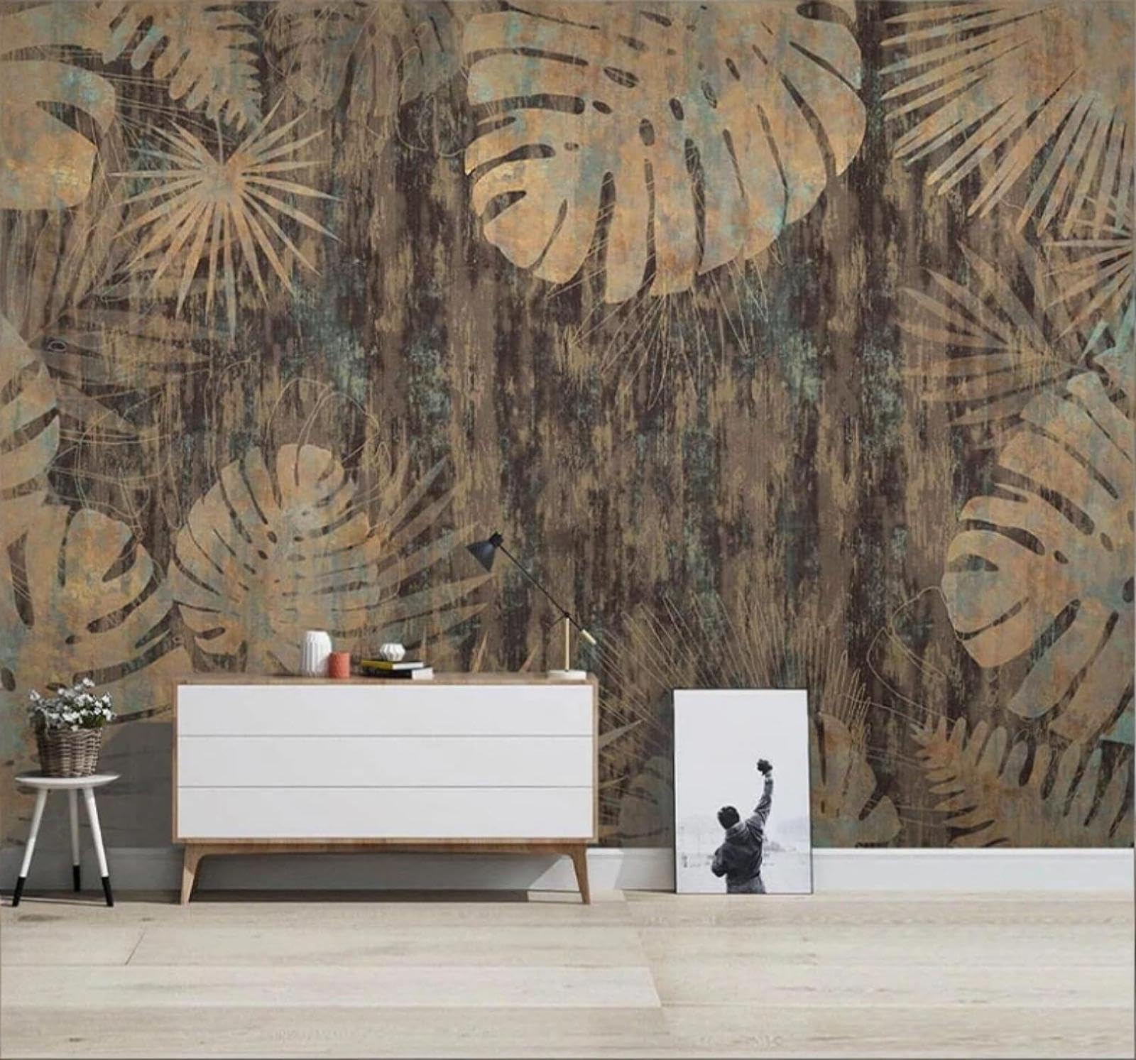 Abstract Retro Hand Drawn Plants Leaves 3D Wallpaper Easy Install Feature Office Living Room Sofa Bedroom TV Background Wall Decoration-200cm×140cm