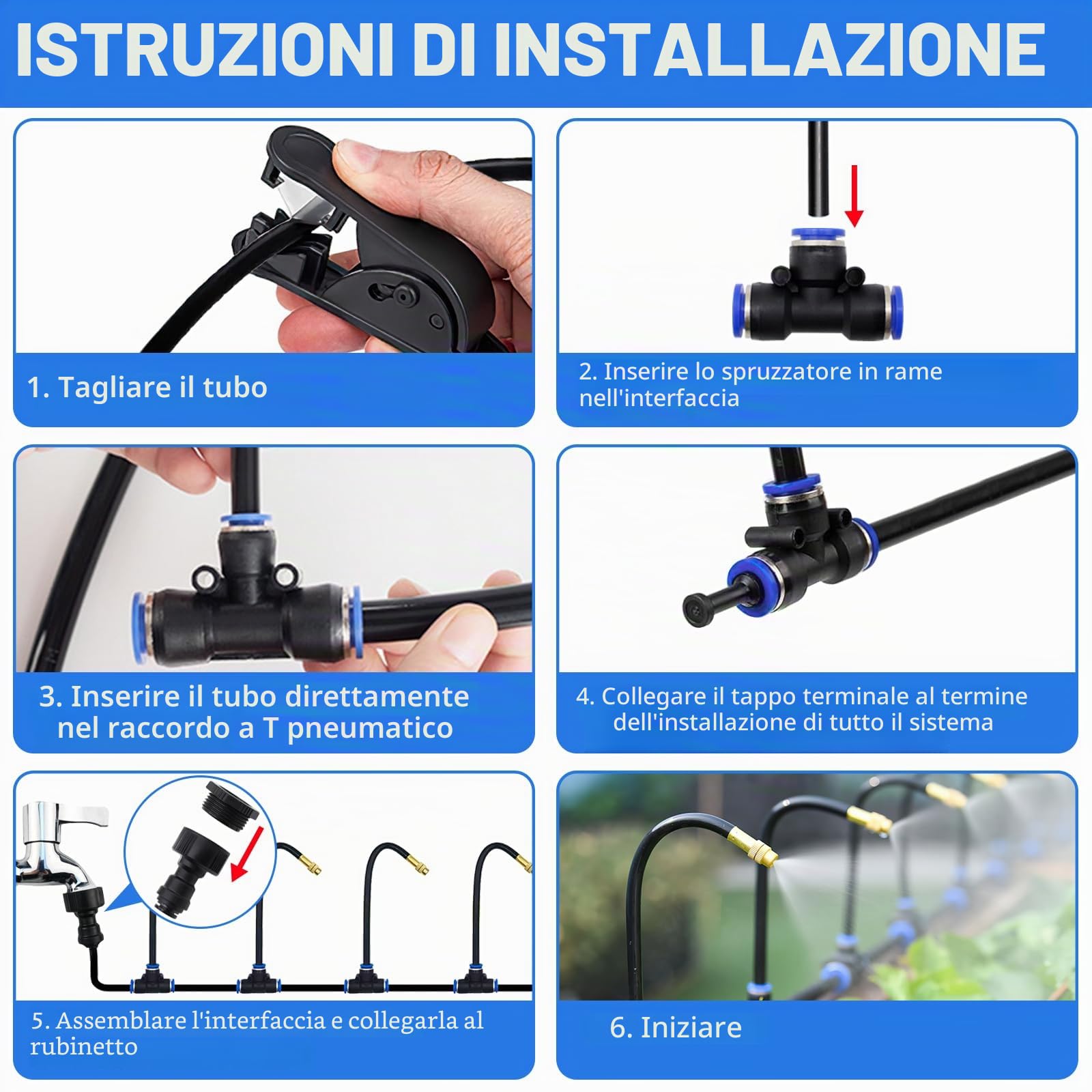 15m Sistema di irrigazione automatico per giardino, sistema di irrigazione flessibile a 360°, kit di irrigazione nebulizzata con 15 ugelli regolabili per giardino, terrazzo, prato e serra