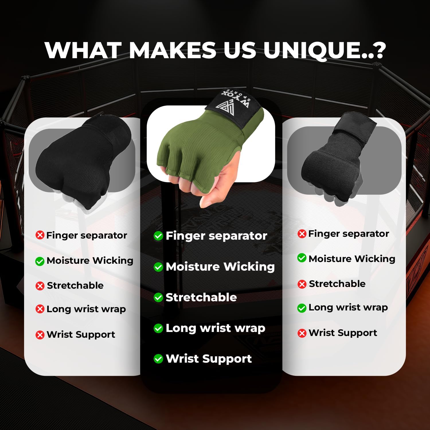 WYOX Gel Boxing Hand Wraps Inner Gloves for Men & Women – 80cm Quick Wrist Strap, Padded Knuckle Support, Fingerless MMA Muay Thai Kickboxing Wraps for Training, Punching & Martial Arts - Image 6