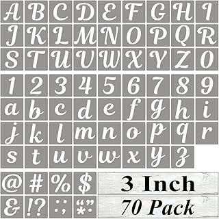 3 Inch Letter Stencils for Painting - 70 Pack Alphabet Letter and Number Stencil Templates with Signs for Painting, Reusable Cursive Alphabet Stencils for Chalkboard Wood Crafts & Wall Decor