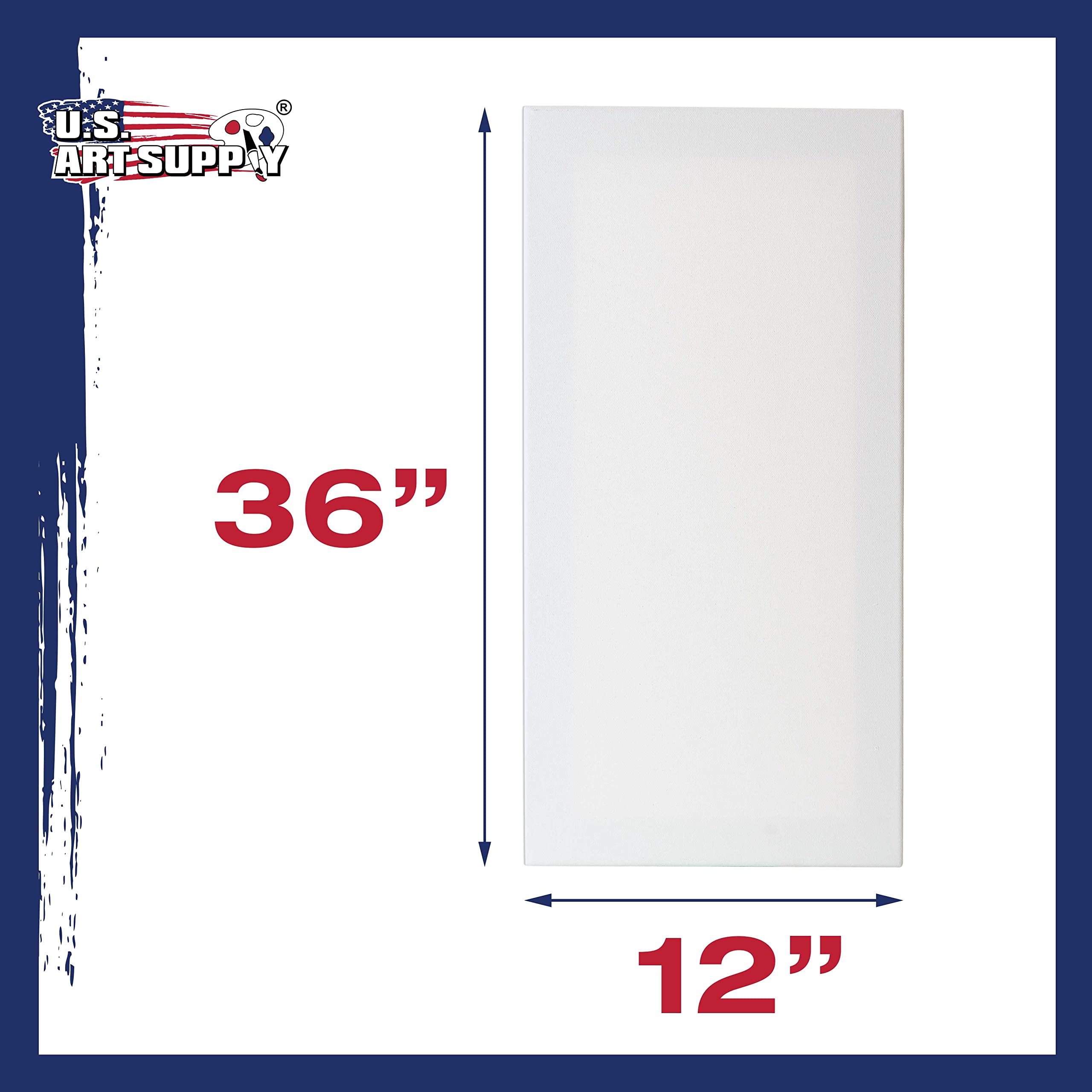 U.S. Art Supply 30 x 91 cm rozciągnięte płótno 350 ml potrójnie zagruntowane, 6-pak - profesjonalna jakość artysty biały pusty profil 3/4 cala, 100% bawełna, ciężkie Gesso - wylewanie akrylowe, obraz olejny