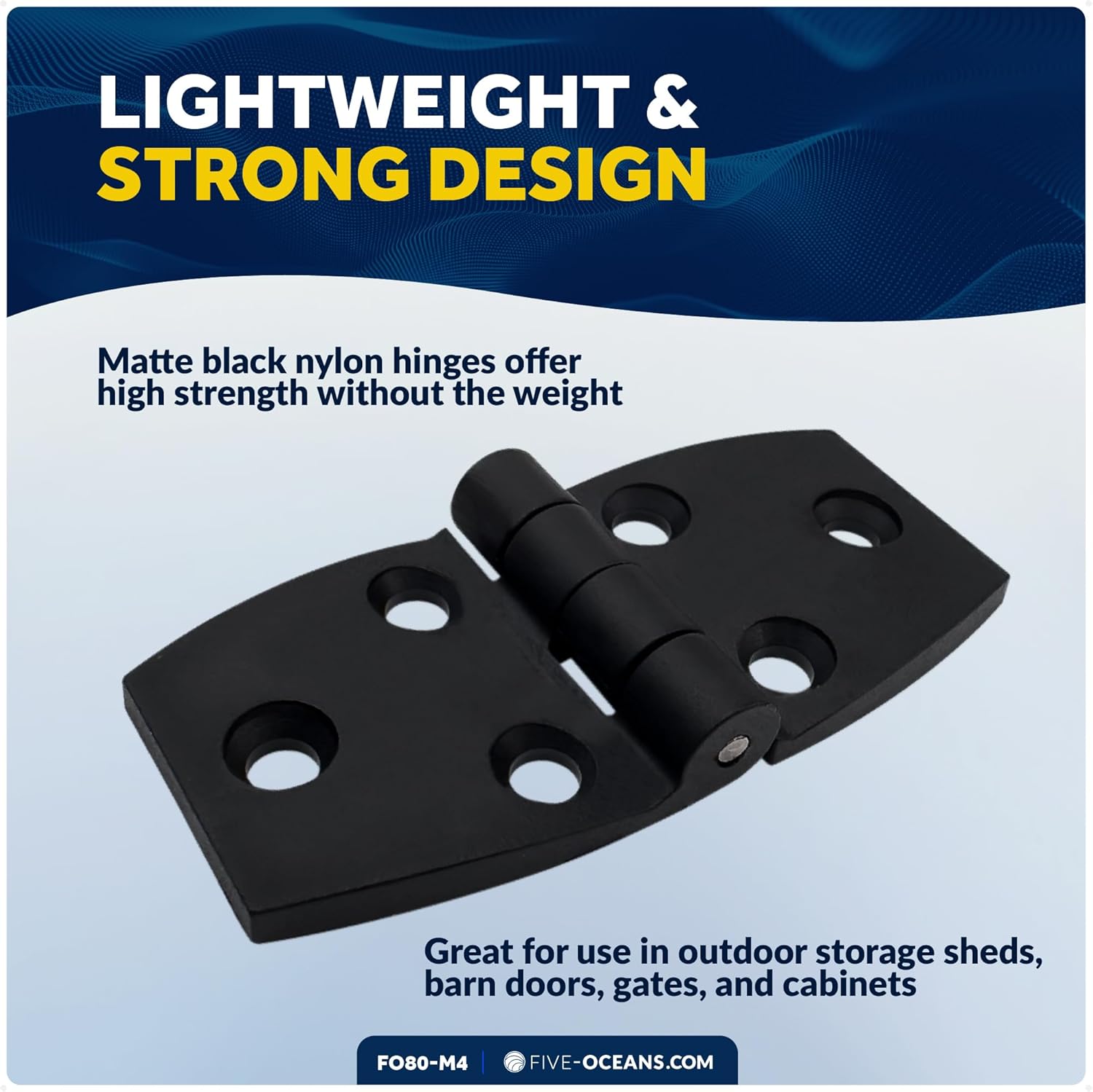 Five Oceans Door Hinges, Boat Hatch Hinges 2-7/8-inch x 1-3/8-inch, Black Door Hinges, Nylon, 4-Pack - FO80-M4