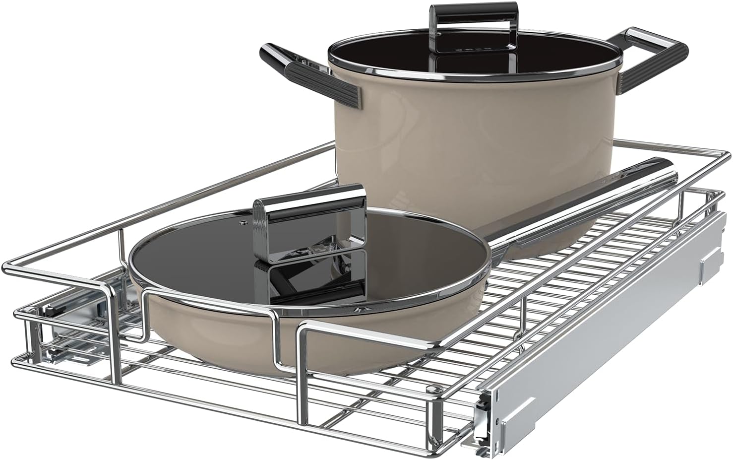 Pull Out Cabinet Organizer,Slide Out Kitchen Cabinet Storage Shelf and Drawer Organizer NEED 12" W and 22" D Cabinet, Chrome Finish (14 * 21 Metal)