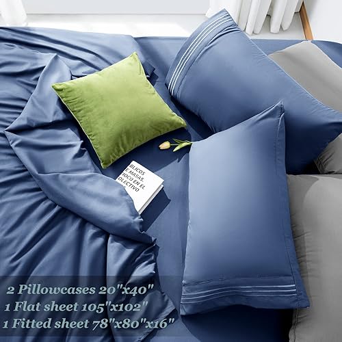 Miniatura 3 de LBRO2M - Juego de sábanas de 4 piezas de bolsillo profundo de 16 pulgadas, de 100% microfibra con 1800 hilos, muy suaves, cómodas, frescas y