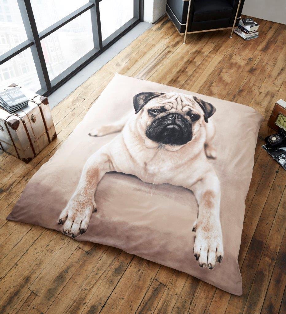 Lions Animal Print Throw Blanket - 3D Design Thermal Faux Fur Fleece Blankets for Sofa Bed Settee Couch, Extra Large Warm Cosy Cuddly Fluffy Throws (Pug Dog, 200x240cm)