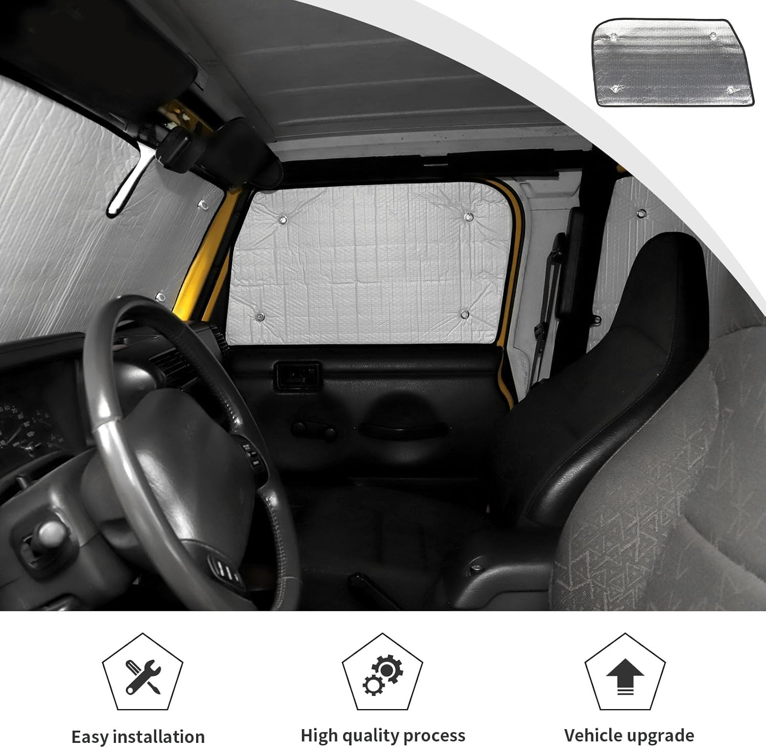 JWWY Window Sun Shades Windshield Sunshade Heat Shield UV Protection Shade Sun Visor Blocker Foldable Windshield Sunshade Cover Kit Fit for 1997-2006 Jeep Wrangler TJ Accessories Silver 6PCS