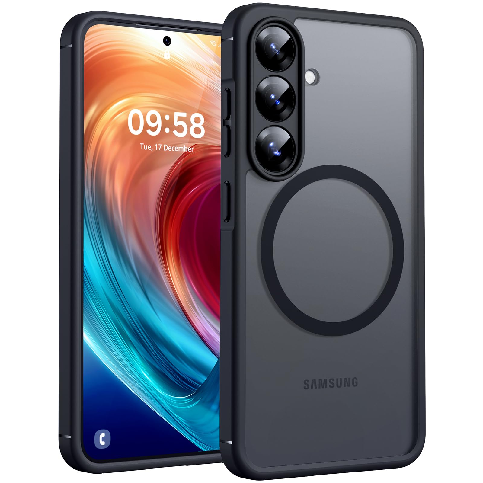 TOCOL Magnetic for Samsung Galaxy S25 Case, Fit for MagSafe, Upgraded [Full Camera Protection], [14FT Military Grade Shockproof] Slim Thin Translucent Matte Back for S25 Case (Black)