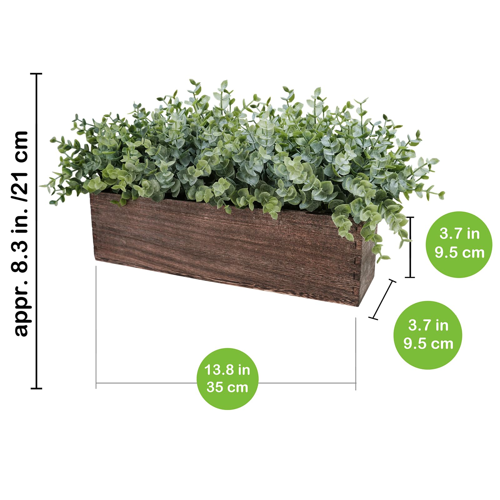 Eucalipto artificial de 14 pulgadas en maceta rectangular de madera, arreglo de plantas sintéticas, planta de eucalipto en maceta de madera para granja, boda, comedor, centro de mesa, 4