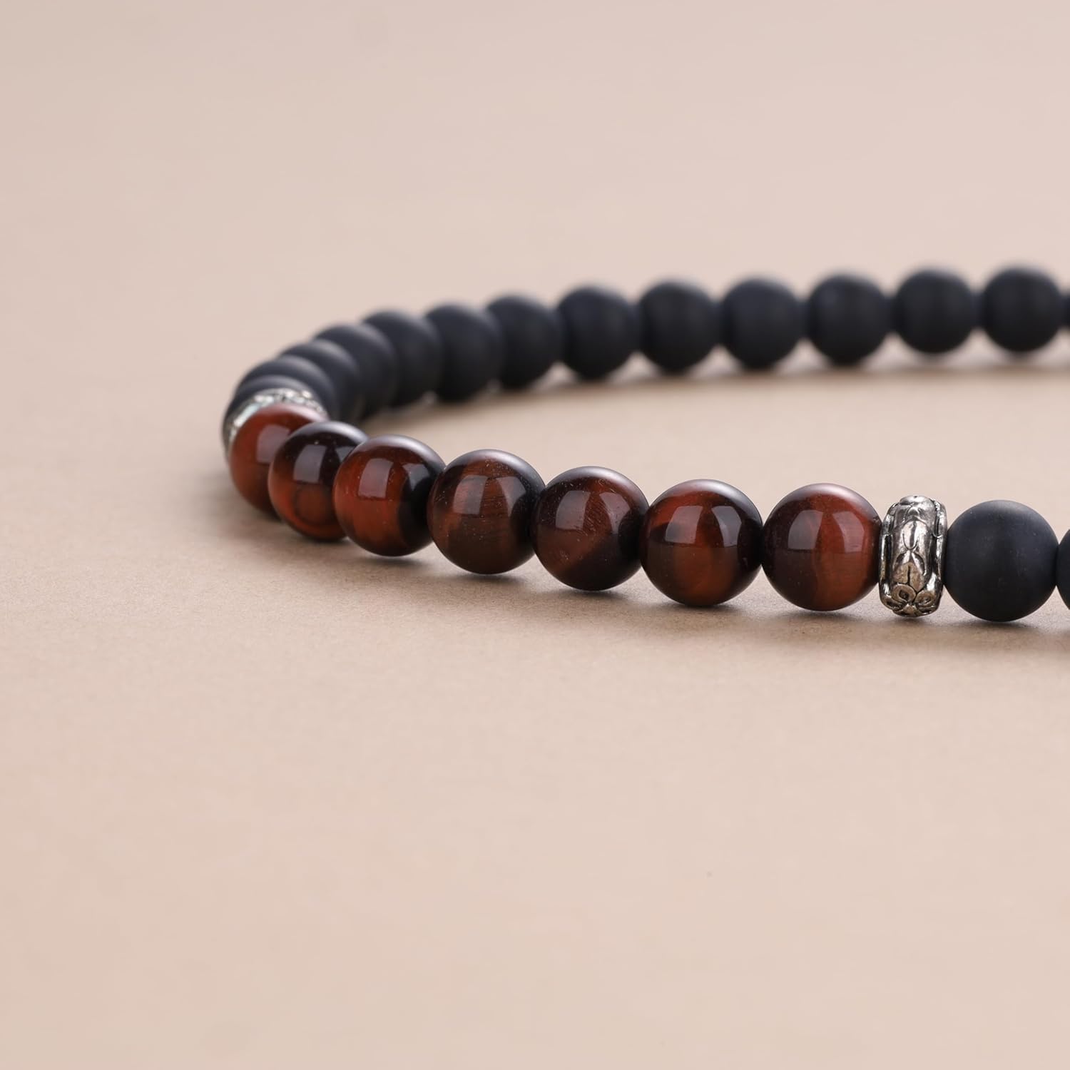 COAI Tibetan 108 Mala Beads Red Tiger Eye Matte Onyx Stone Wrap Bracelet Necklace - Image 5