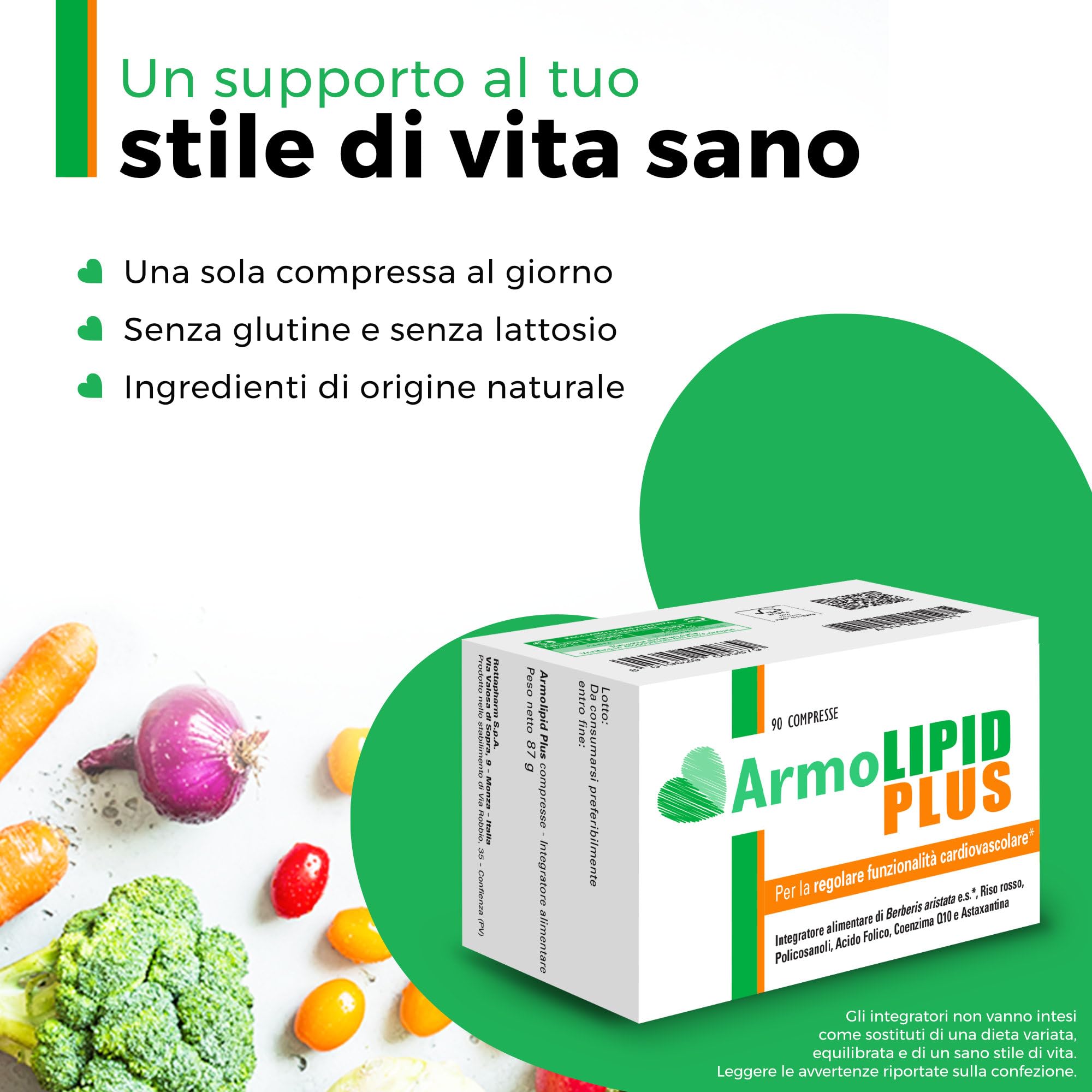 Armolipid Plus - 90 Compresse, Integratore Alimentare con Berberis Aristata, Riso Rosso Fermentato, Acido Folico, Policosanoli, Coenzima Q10 e Astaxantina