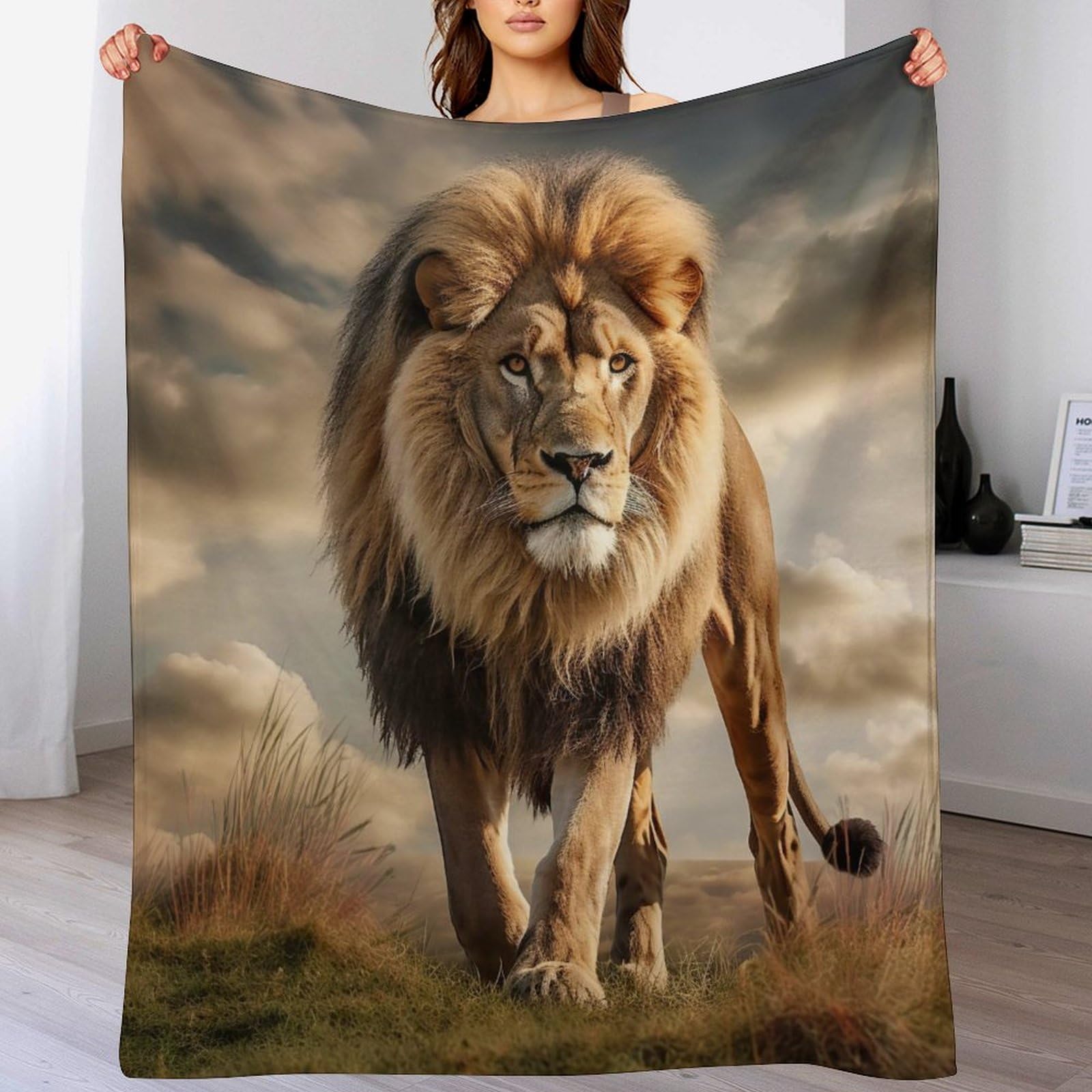 Manta de forro polar de león animal de 140 x 180 cm para sofá y salón