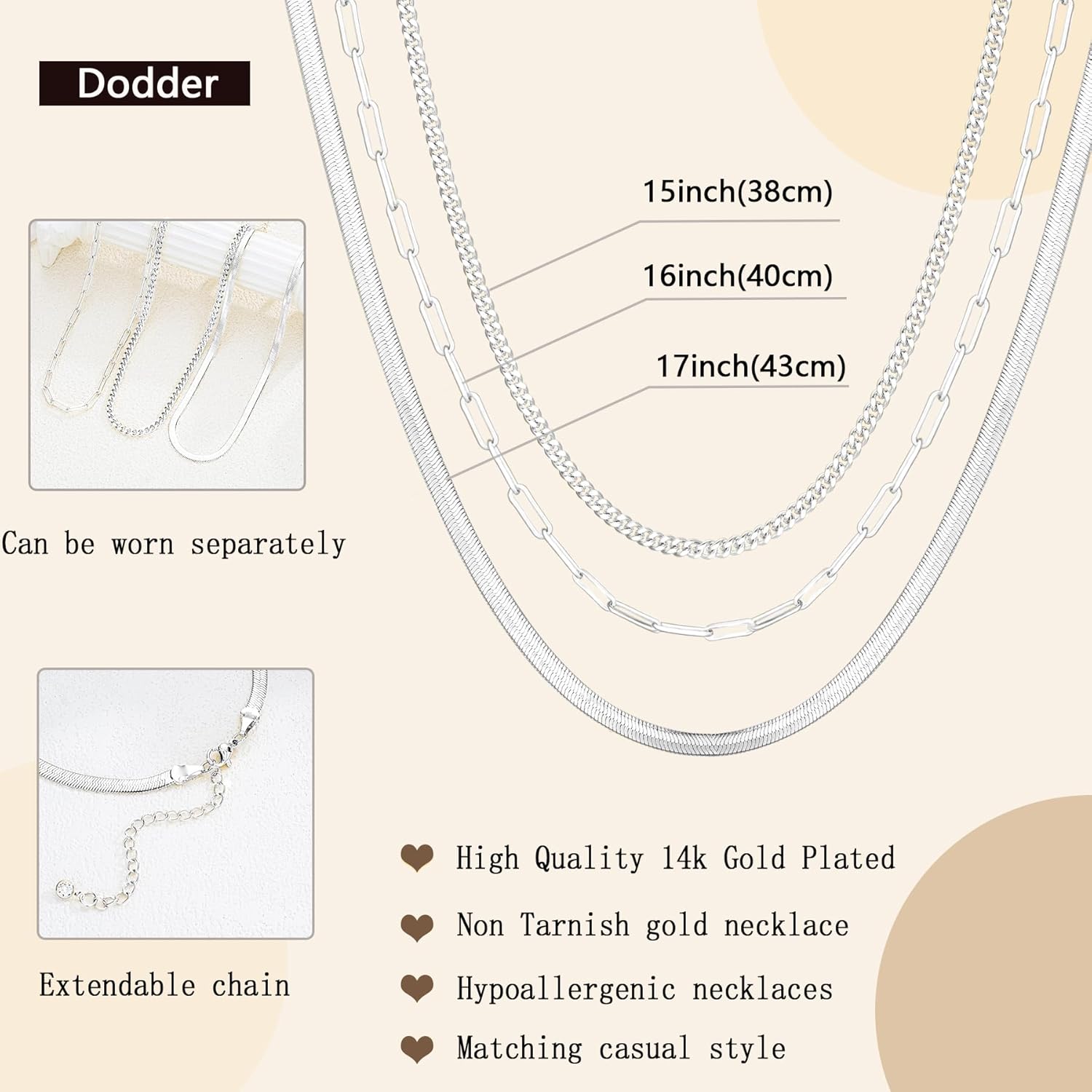 Gold Layered Necklaces for Women, 14K Gold Plated Dainty Gold Chain Choker Necklace Stack, Herringbone Gold Necklaces Set - Image 5