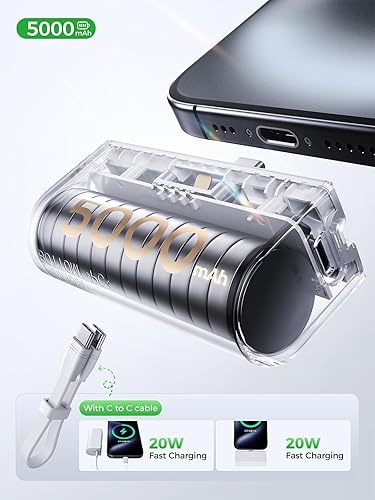 Miniatura 4 de THREEKEY Cargador portátil, cargador de batería de viaje de 5000 mAh, 20 W PD con puerto USB-C y cargador de pared GaN de 30 W para iPhone serie