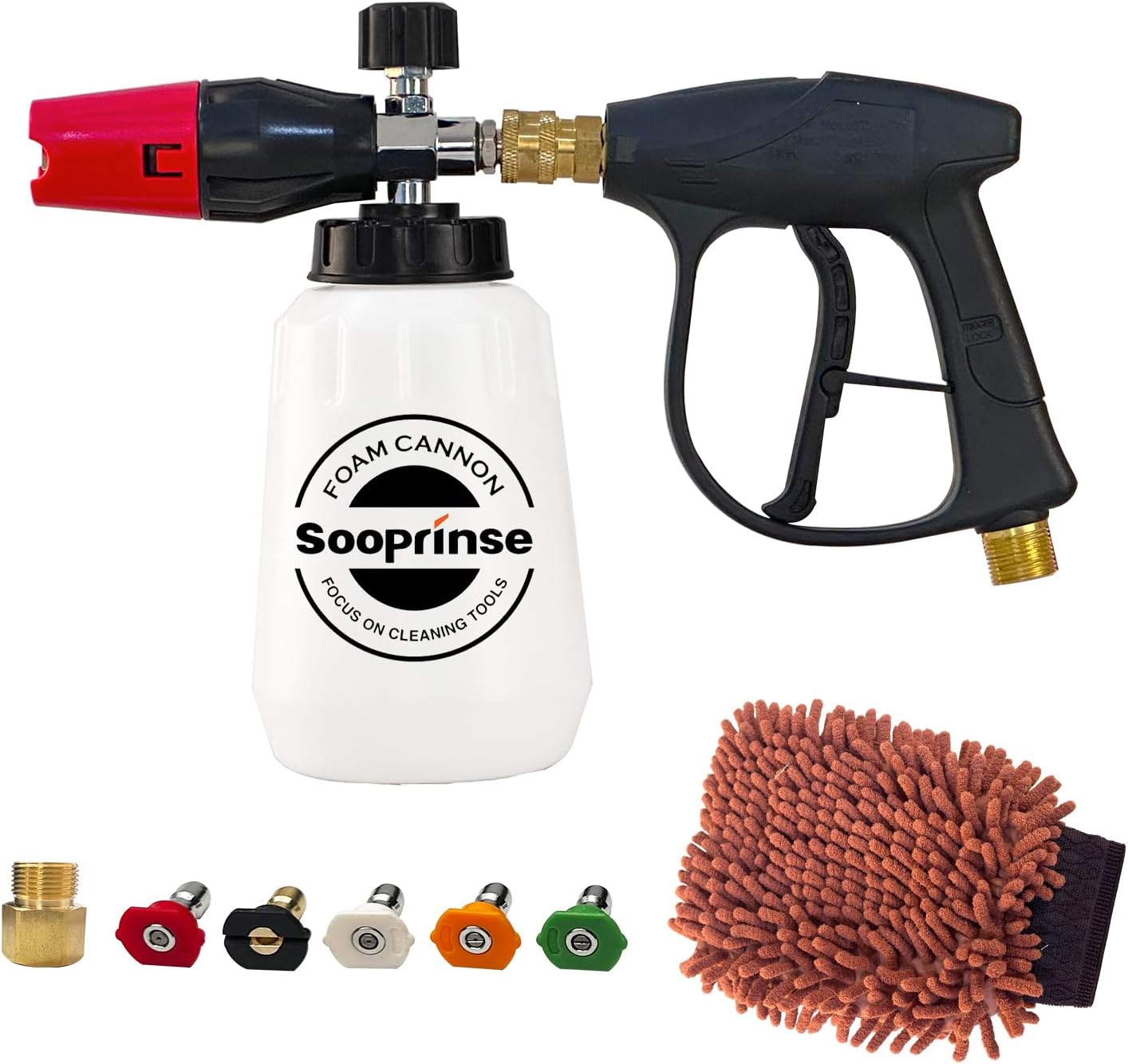 Sooprinse Foam Cannon Kit with Pressure Washer Short Gun, 1 L Snow Foam Lance with 1/4 Inch Quick Connector, Foam Blaster with Pressure Washer Gun,4000 PSI, Black
