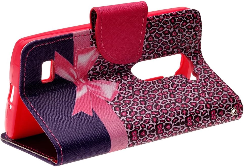 Compatible for LG Leon LTE/LG Tribute 2 / Power L22C/ Destiny L21G, Deluxe Pu Leather Folio Wallet Flip Cover with Kickstand (Hot Pink Cheetah)